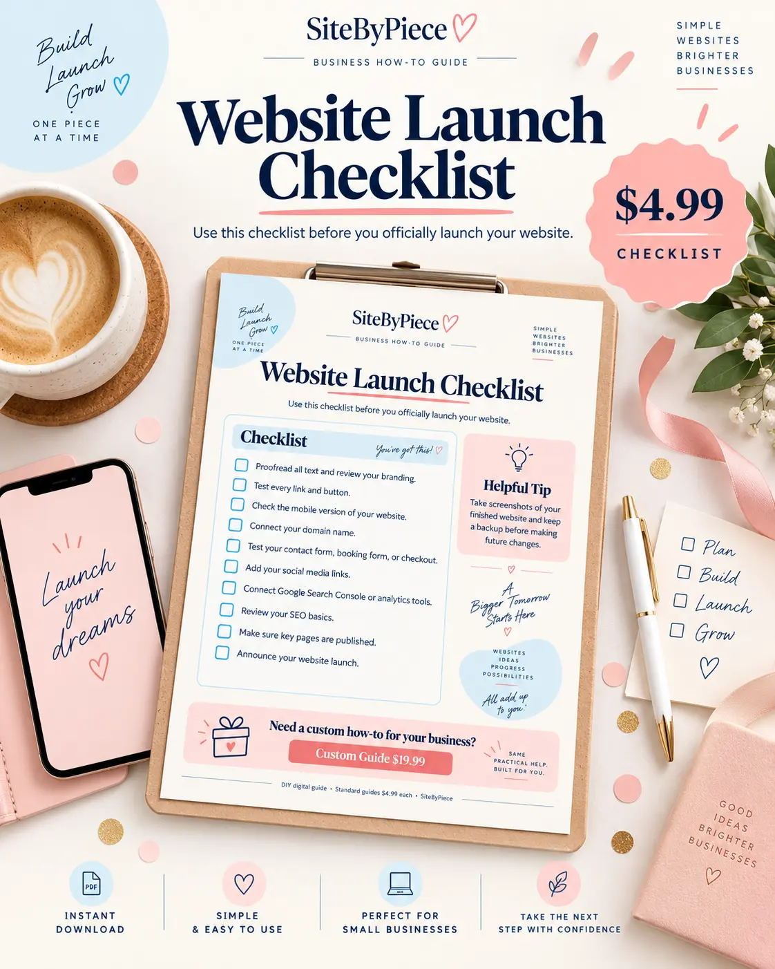 Website Launch Checklist digital PDF guide by SiteByPiece