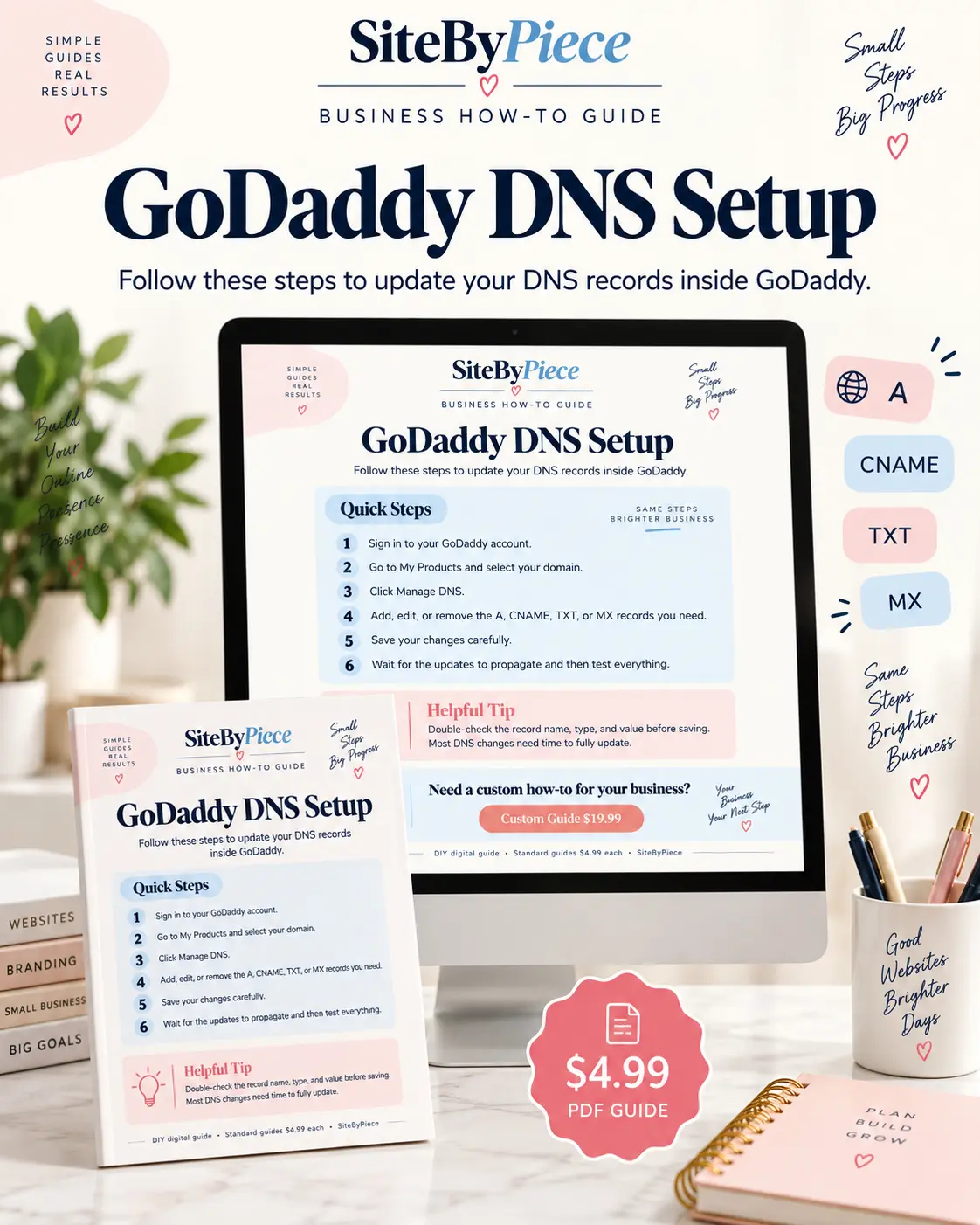 GoDaddy DNS Setup digital PDF guide by SiteByPiece