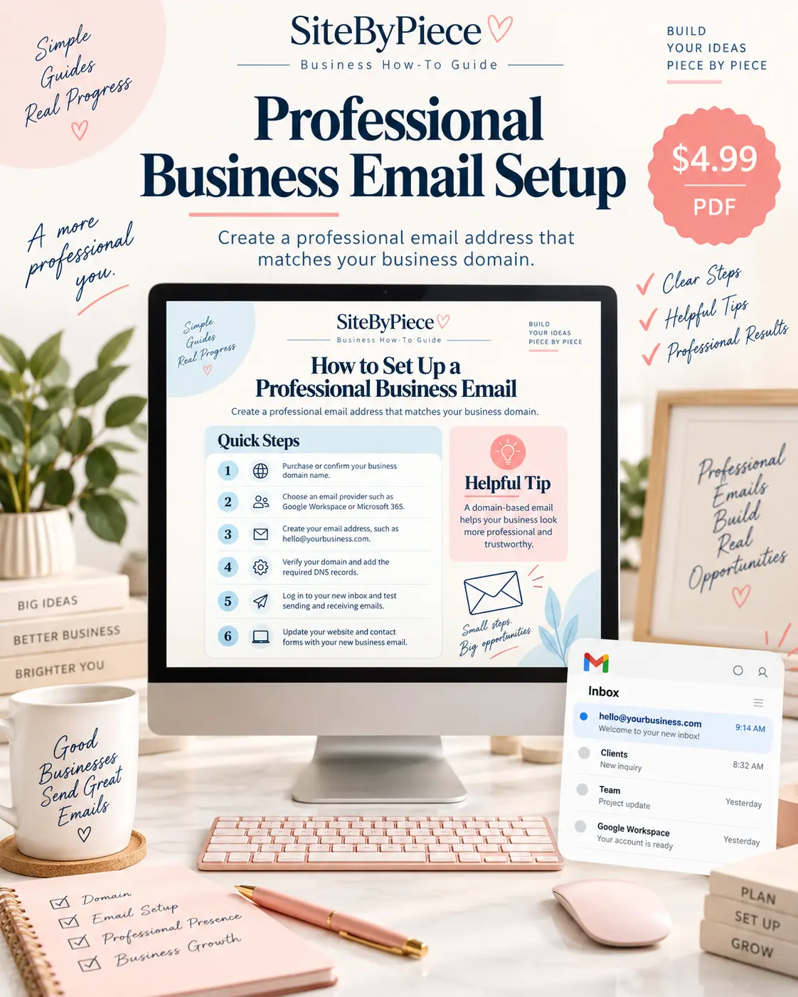 Professional Business Email Setup digital PDF guide by SiteByPiece