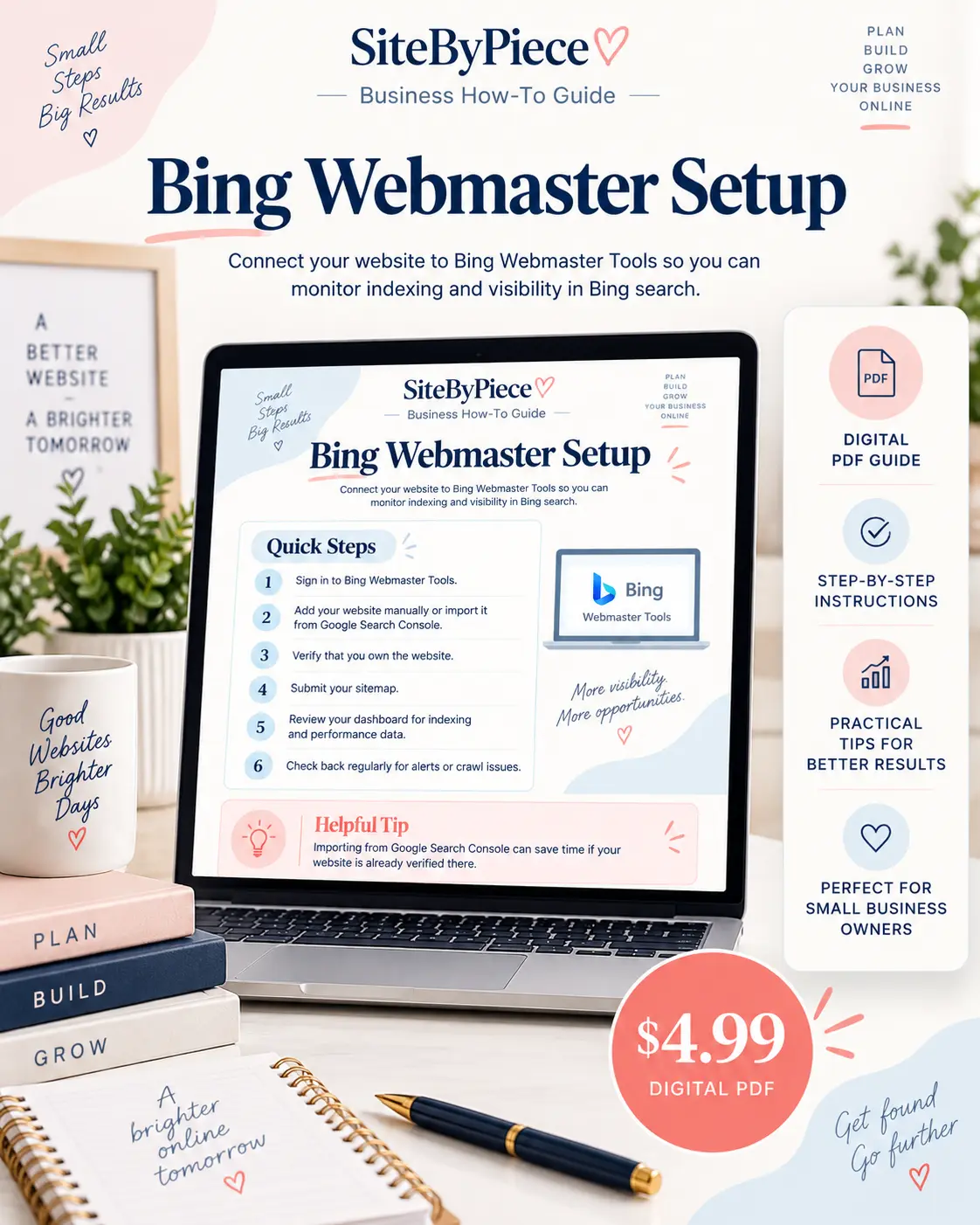 Bing Webmaster Setup digital PDF guide by SiteByPiece