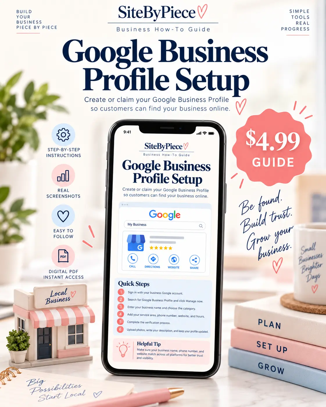 Google Business Profile Setup digital PDF guide by SiteByPiece