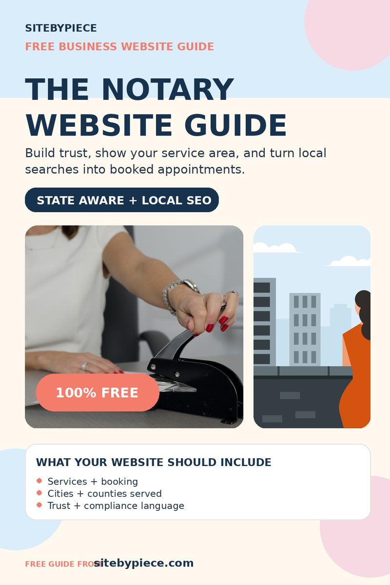 Free Notary Website Guide by SiteByPiece with website planning tips for notaries.